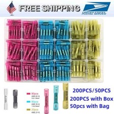 200/50pcs Heat Shrink Butt Wire Connectors Crimp Terminal Waterproof 26-10AWG