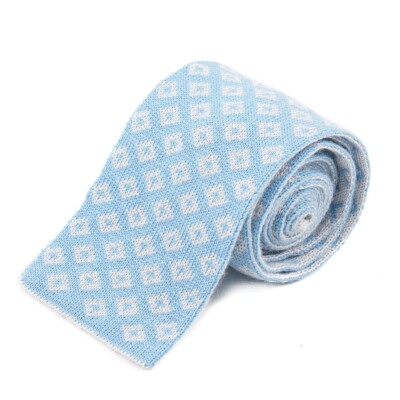 E.Marinella Sky Blue Jacquard Double-Sided Reversible Knit Cashmere Tie