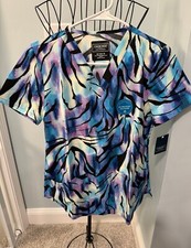 New Cherokee Wild Abstract Women V neck Scrub Top Extra Small XS Ladies CK662