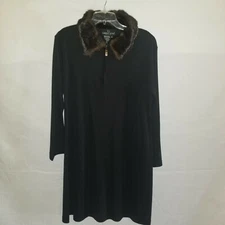 Carole Little Women's Medici Fur Collar Knit Dress XL Black NWT