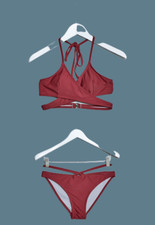 Image of MISSGUIDED Strappy Cross Over Bikini Set Burgundy UK 10 JS002 AA 08