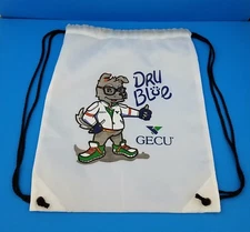 GECU White Dru Blue Puppy Dog Cinch Drawstring Backpack Tote Bag Back Sack 
