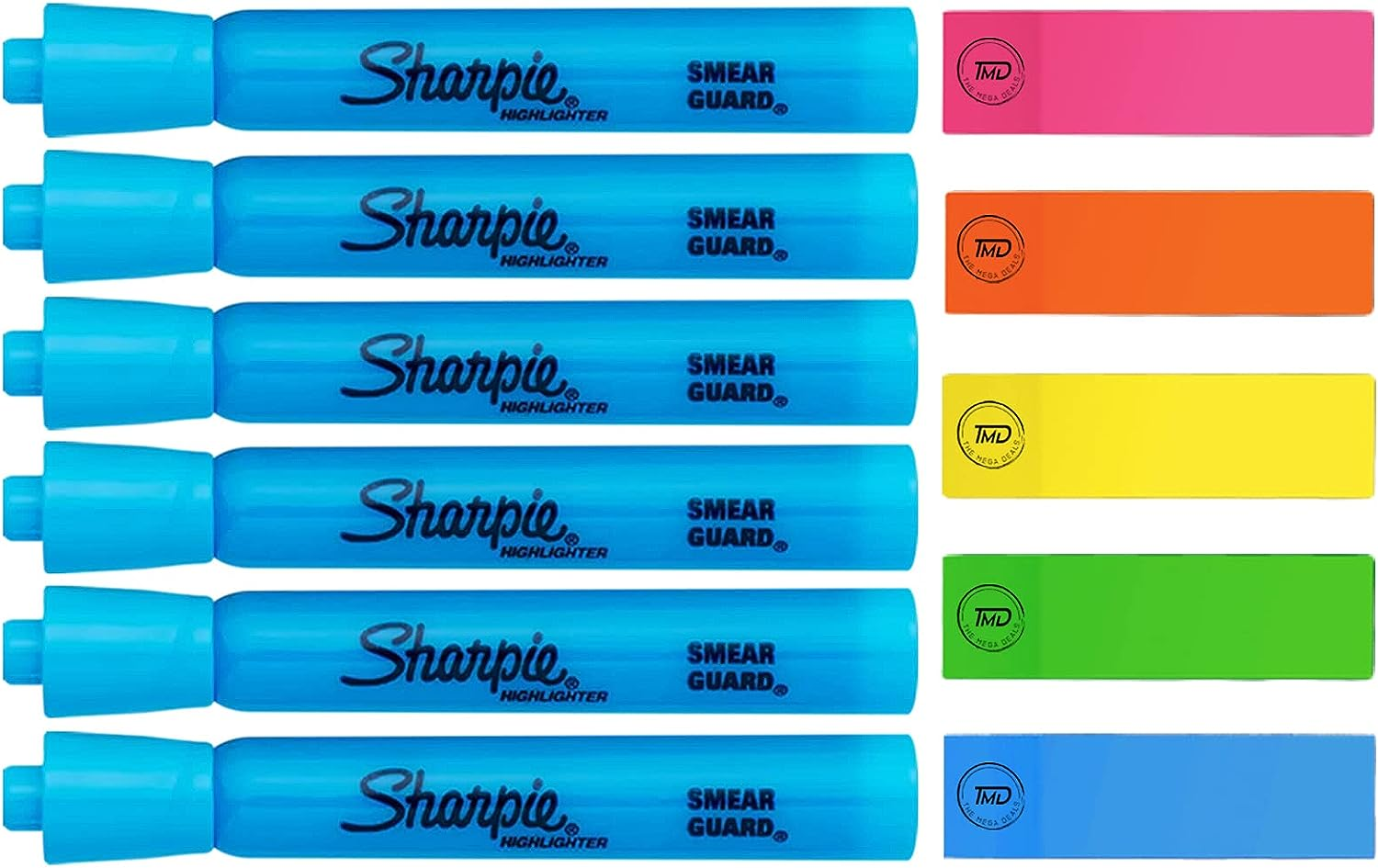 Blue Highlighters, Pack of 6, Wide Chisel Tip Markers, Bulk Pack of