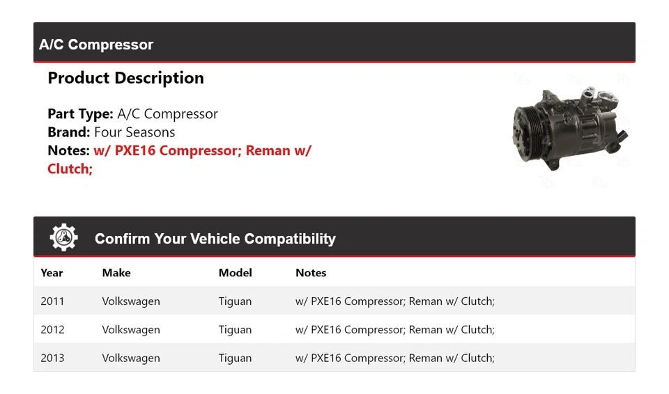 Compresor de aire acondicionado para Volkswagen Tiguan 2011-2013 4 estaciones 2012 Foto 2 de 4