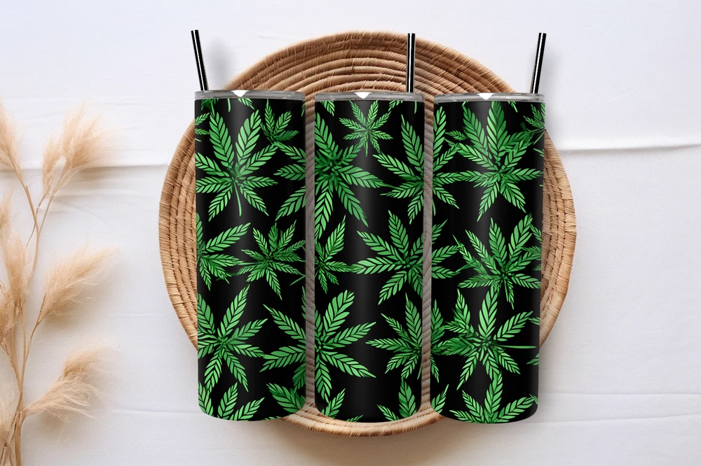Tumbler Skinny 20oz  w/ Lid & Straw  Weed Leaf Cannabis Marijuana 420