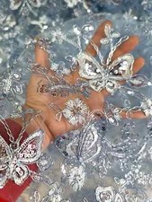 Sky Blue Lace Butterflies Sequin on Mesh Fabric Sold by the Yard Gown Quincea er