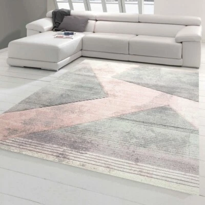Tapis Moderne Couloir Salon Carreaux Design Abstrait en Gris Rose Vert - Photo 1/4