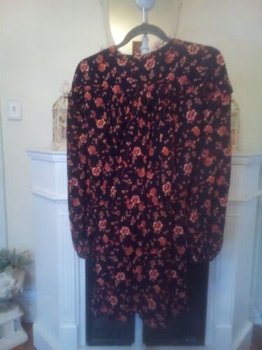 $128 Free People Mini Dress Pockets Long Sleeve Flower Fields Black Floral S - Picture 6 of 6
