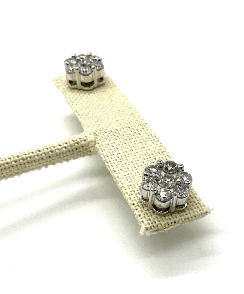 Серьги-гвоздики унисекс из чистого 14-каратного белого золота с кластером натуральных бриллиантов 1,80 карата - Изображение 4 из 4