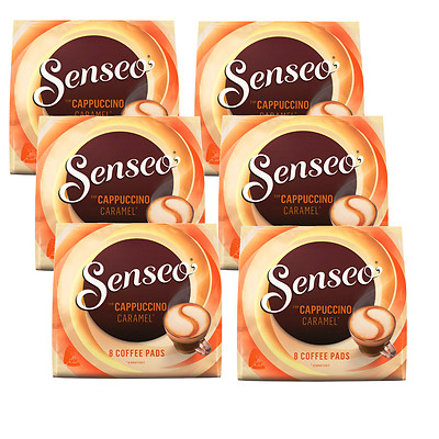 6x 8 Senseo Kaffee Pads Typ Cappuccino Caramel für Doppelhalter aromatisiert 