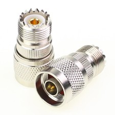2Pcs New Silver Straight N Male To Mini UHF PL-259 Female Jack Coax RF Adapter