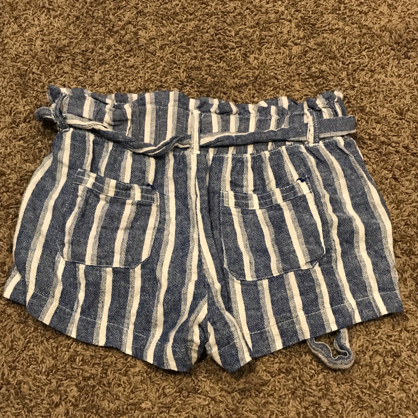 Rewash Womens M Blue White Striped Linen Blend Shorts B26