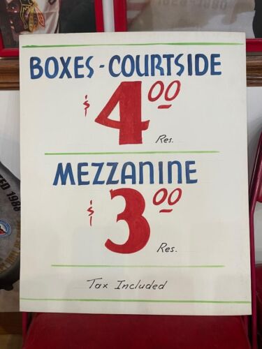 VINTAGE 1969 CHICAGO STADIUM BULLS BASKETBALL GAME PRICE SIGN BOX SEATS