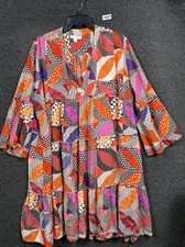 Charlie Paige Patchwork Dress Womens Size XL Multicolor V-Neck 3/4 Sleeve Ruffle