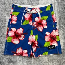 Abercrombie Fitch Swim Trunks Mens Medium Blue Floral Hawaiian Board Shorts Y2K