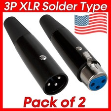 Black 3P XLR Connector 3Pin Microphone Connector Solder Type Audio Jack M/F MIC