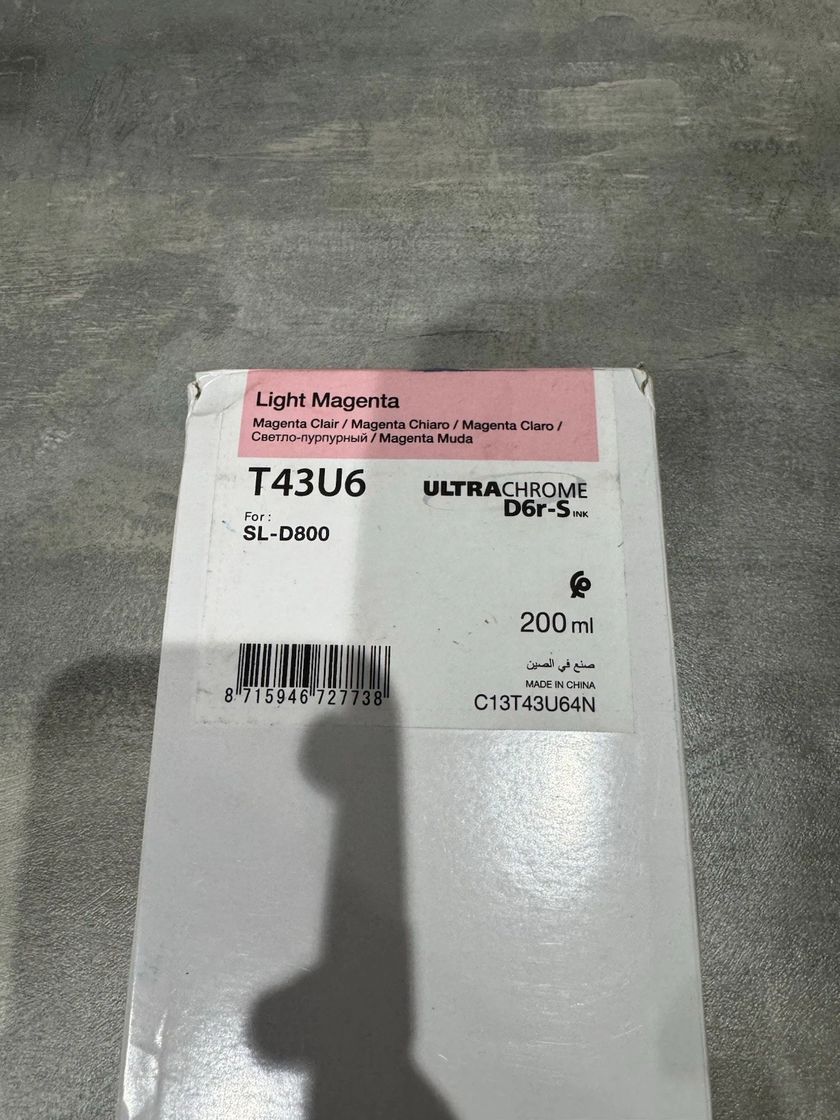 Genuine Epson T43U6 Light Magenta SL-D800 Ultrachrome 200ml EXP 2028 Brand New