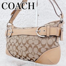 COACH Signature Soho One Shoulder Bag Beige Khaki Canvas Leather