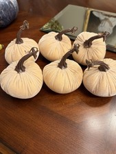 Lot of 6 Small Ecru Beige Velvet Pumpkins/ Fall Decor/ Fall DIY Crafting