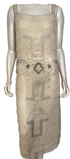 Antique 20s 30s Ivory Beaded Pearl Silk Dress S M Art Deco Victorian Sleeveless