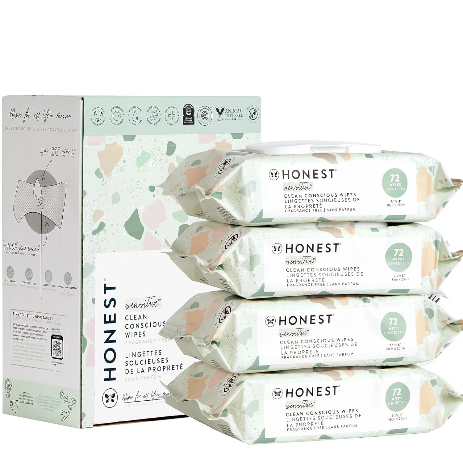 The Honest Company Clean Conscious Multi-Use 72 Count (Pack of 4), Geo Mood
