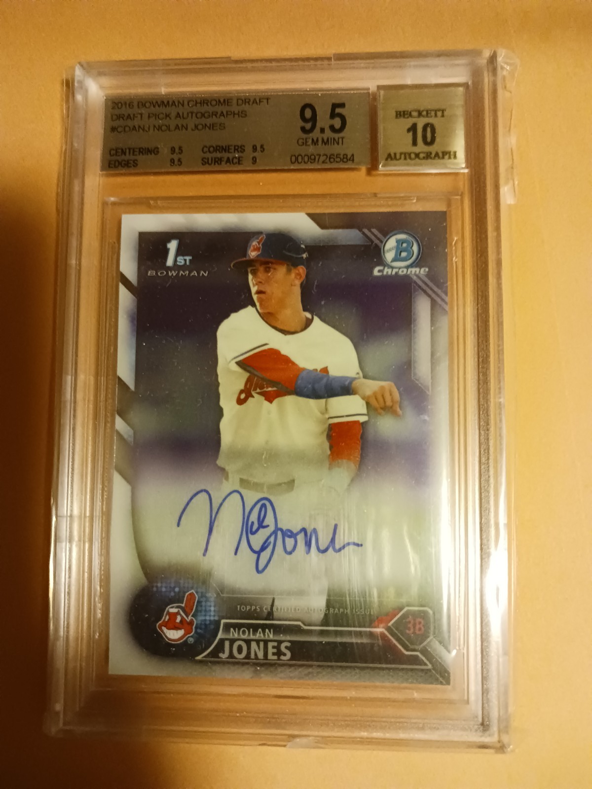 2016 Bowman Chrome Draft #CDANJ Nolan Jones ROOKIE RC AUTO BGS 9.5 Gem Mint CLE