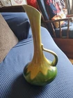 Vintage Haeger Pottery Ewer Vase w/ Handle #8181 Yellow to Green Lava Glaze 12"