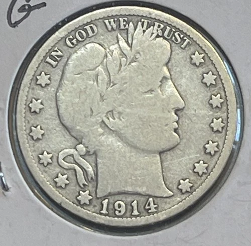 1914 S Barber Half Dollar Silver Good Can read Large Letters & Date Front & Back