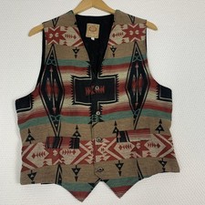 Vtg Wah Maker True West Tapestry Vest Mens L Southwestern Aztec Cowboy Scully