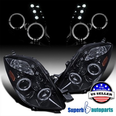 Fits 2006-2008 Yaris Smoke LED Halo Projector Lamps Headlights Glossy Black