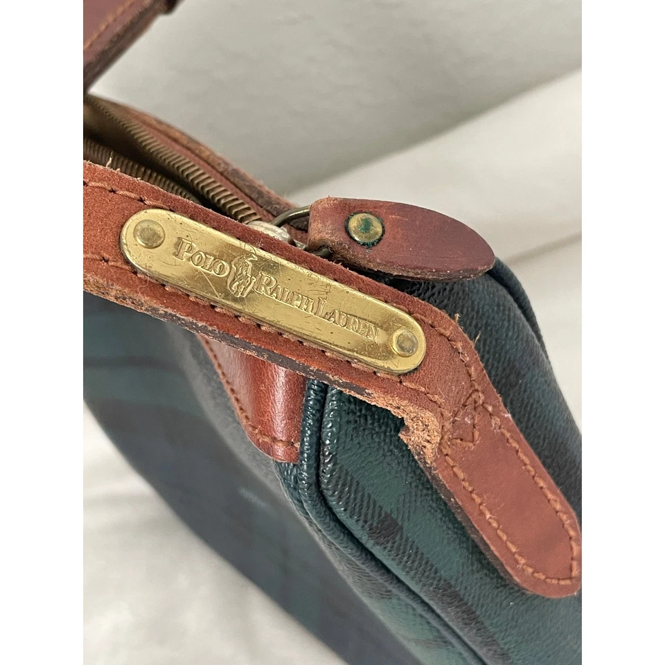 Vintage Polo Ralph Lauren Green Navy Black Plaid Crossbody Shoulder Bag - Image 4 of 4