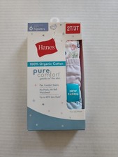 Hanes Toddler Girls Pure Comfort Organic Cotton Hipsters 6 Pack 2T/3T Underwear