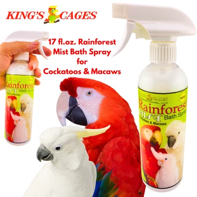 KINGS CAGES Rainforest Mist Bath Spray Parrot Cockatoos & Macaw Bird 17oz