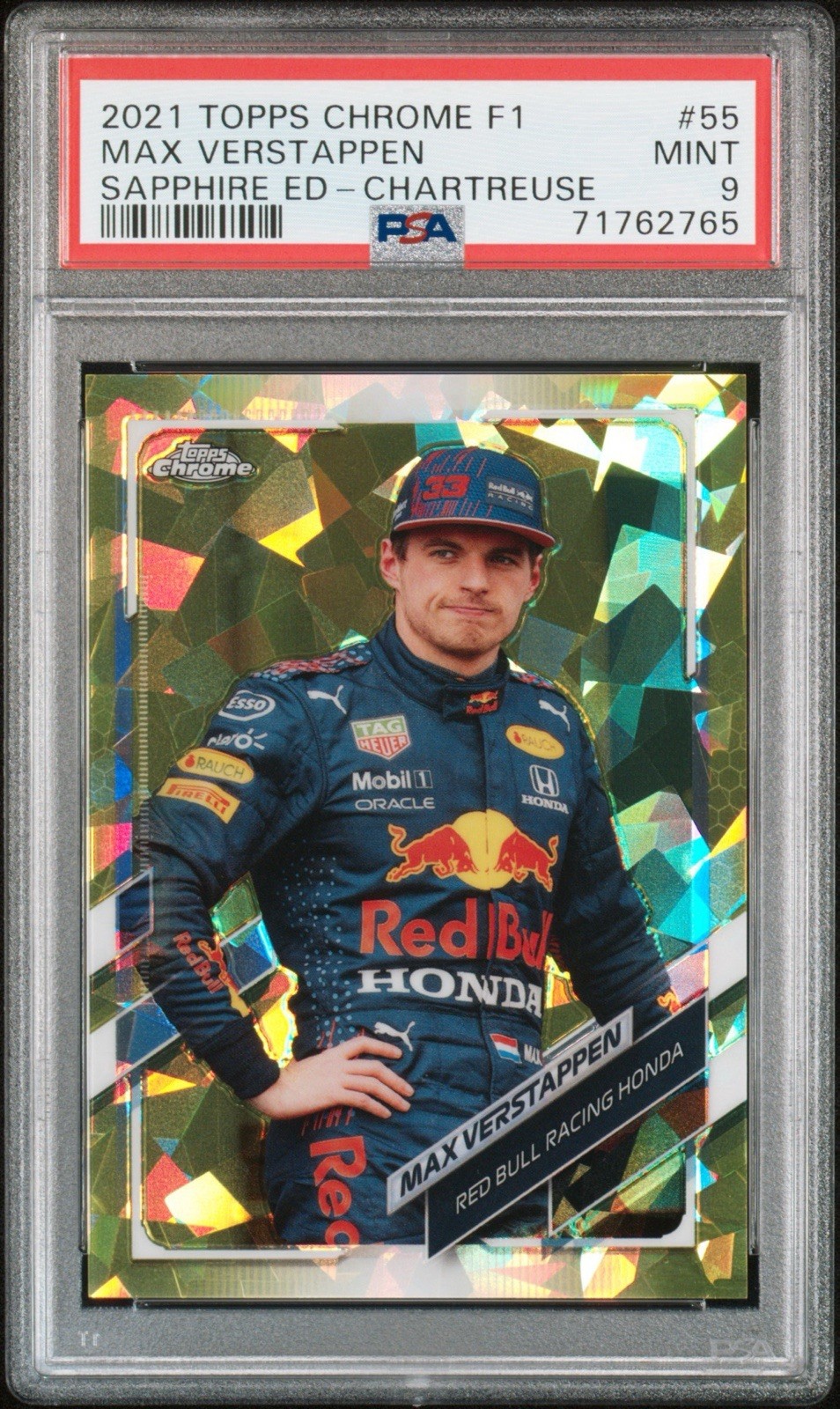 Chartreuse /199 2021 Topps Chrome F1 Sapphire Chartreuse 187/199 Max Verstappen view 5