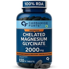 Carbamide Forte Magnesium Glycinate 2000mg Tablets for Muscle & Sleep - 120 Veg 0.13 per thousand milligrams