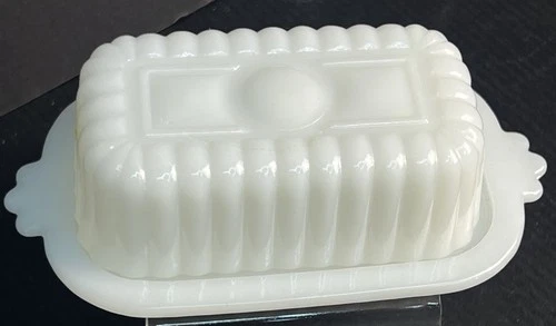 Vintage MCM 1950s Hazel Atlas White Milk Glass Covered Butter Dish 1/2 Stick