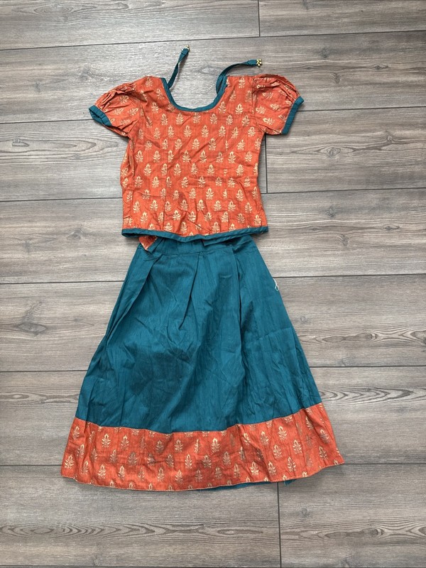 Girls Green And Orange Lengha - Size 22 - Unbranded