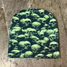 Green & black skull patterned beanie