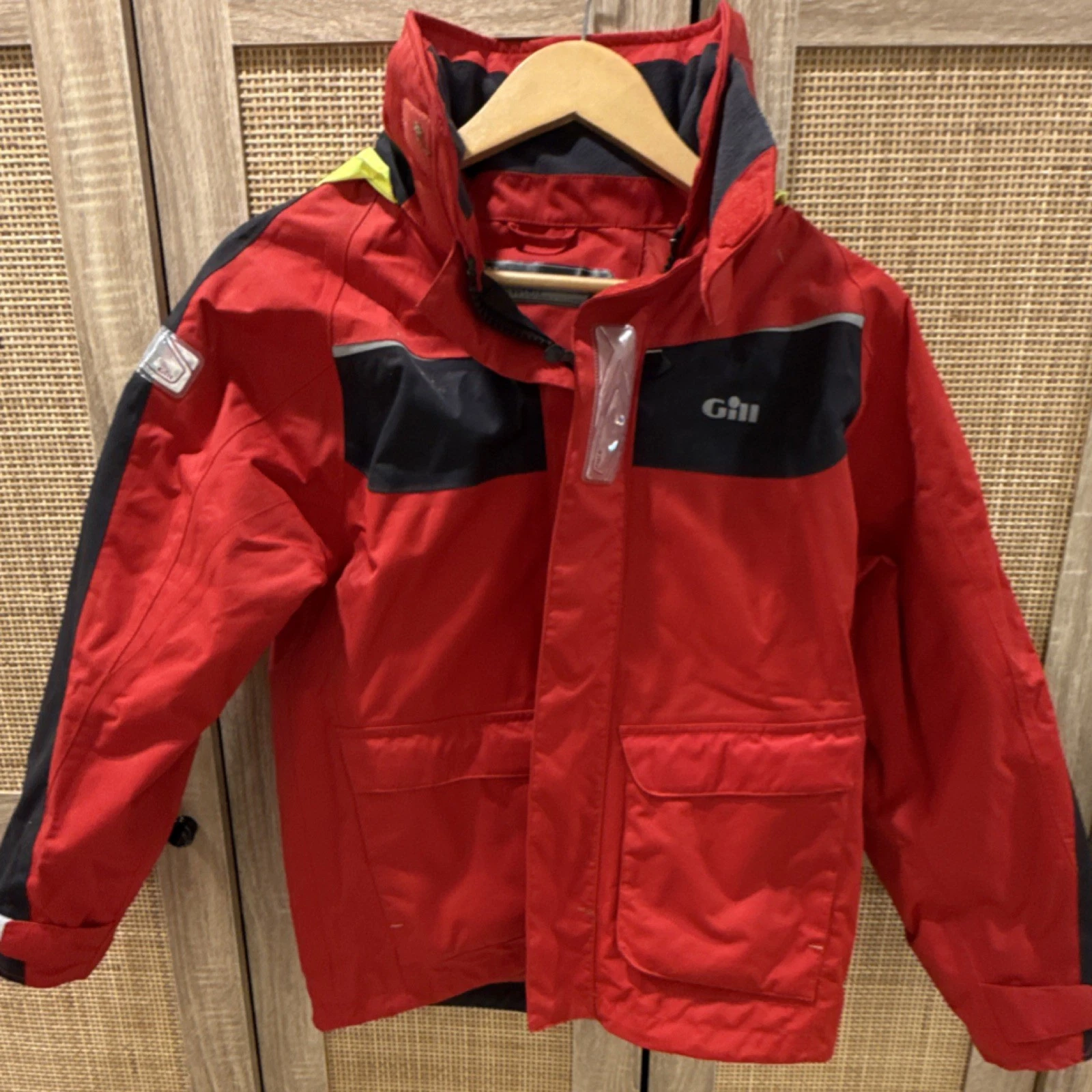 Gill Waterproof Hooded Adjustable Red Black Sailing Jacket JL Nylon