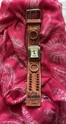 Rocker Boho Hard Rock Fade-Out Leather Cuff Watch w Silver Tone Case