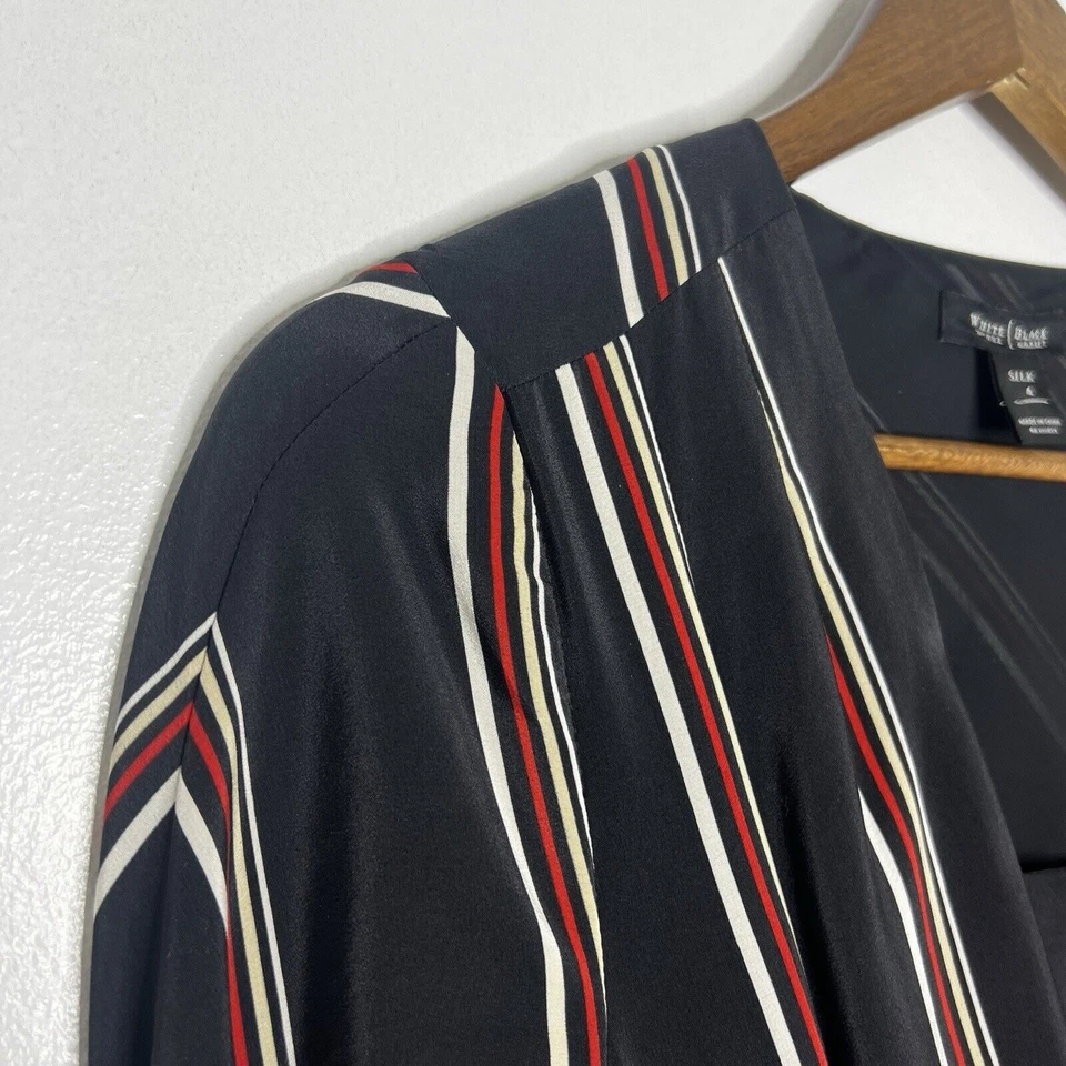 Vestido de seda 100% para mujer de White House Black Market Talla 4 Negro Rojo V-Neck Foto 3 de 4