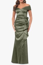 Xscape Olive Green Satin Off Shoulder Gown Formal Dress NWT SZ 4P Petite GALA