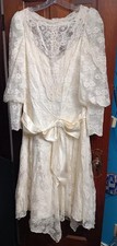 Vtg Wedding Dress Fairy Godmothers Victorian Style Lace, Satin Sash/Bow, Sequins