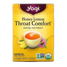 Yogi Tea, Throat Comfort, Honey Lemon, Caffeine Free, 16 Tea Bags, 1.12 oz Pack