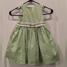 Vintage Gymboree Green Gingham Dress 18-24M Bow 