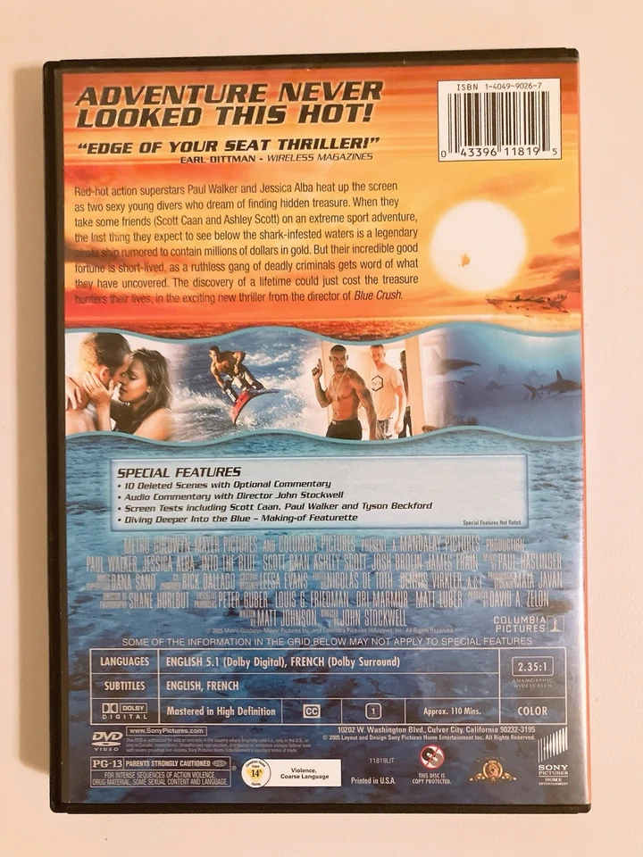 Into The Blue DVD Movie Paul Walker Jessica Alba 2005 Pirates Treasure Hunt - Image 2 of 4