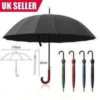 Large Windproof Extra Strength Golf Umbrella 16 Ribs with Wooden Crook Handle UK