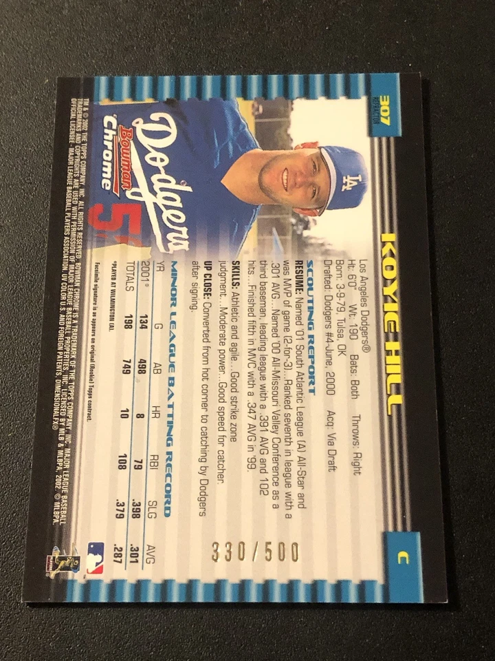 2002 Bowman Chrome Refractor /500 Koyie Hill #307 - Image 2 of 2
