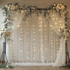 10x10ft Tulle Backdrop Curtain with Lights String Sheer 10ft X 10ft White