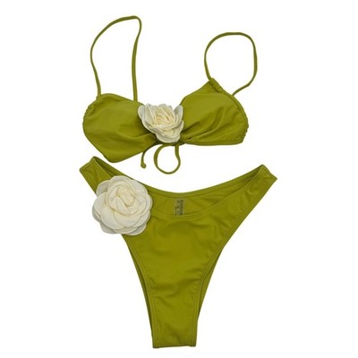 Amazon Women's Small Green Floral Embellished Swimsuit 2 Piece Bikini Swimwear